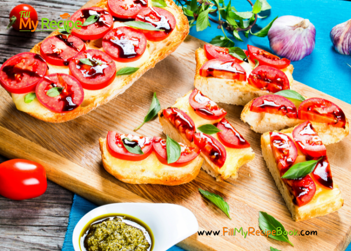 Caprese Garlic Bread Recipe for the best and tastiest snack or appetizer. A simple grilled garlic oiled baguette slice topped cheese, tomato.