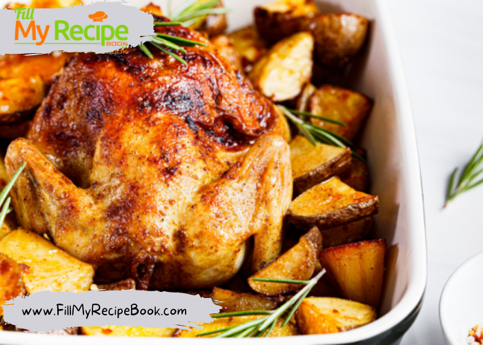 Sunday Roasted Chicken and Potato’s recipe. Best family meal for lunch or dinner and Thanksgiving or Christmas with gravy and vegetables.