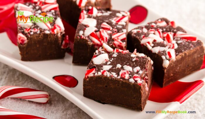 Make this Holiday Candy Cane Nutella Fudge Recipe idea for Christmas desserts or snacks. An easy chocolate No Bake decorated with candy.