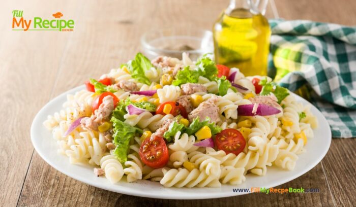 Fresh Tuna Pasta Salad Recipe idea for a full meal in the summer. Protein and pasta with fresh salad for a side dish or complete meal.