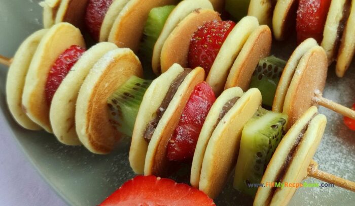 Mini Nutella Pancakes and Fruit Skewers recipe idea. An easy breakfast or brunch even kids can put together for special occasions.