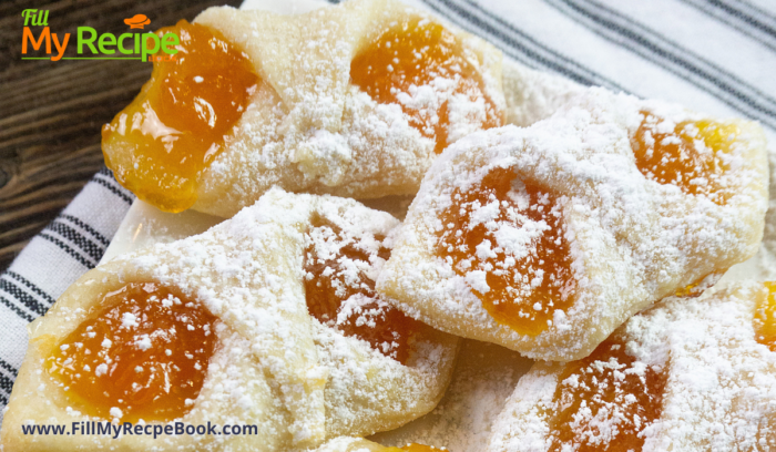 Polish Kolaczki Cookies Recipe. An easy authentic dessert or snack, dough made with cream cheese and butter, filled with apricot jam.