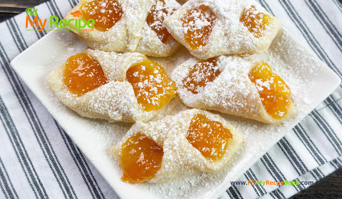 Polish Kolaczki Cookies Recipe. An easy authentic dessert or snack, dough made with cream cheese and butter, filled with apricot jam.