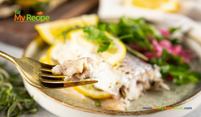 Simple Oven Baked Sea Bass Recipe idea. A whole fresh sea bass fish baked in a dish for a healthy dinner or lunch with sides of choice.