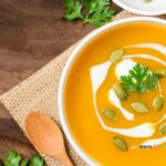 Tasty Butternut Squash Soup recipe. Healthy homemade oven Roasted butternut and onion soup blended with sour cream, spices for warm meal.