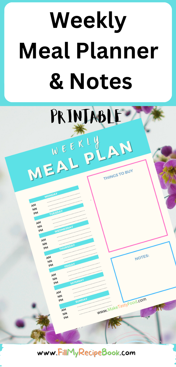 Weekly Meal Planner and Notes - Fill My Recipe Book