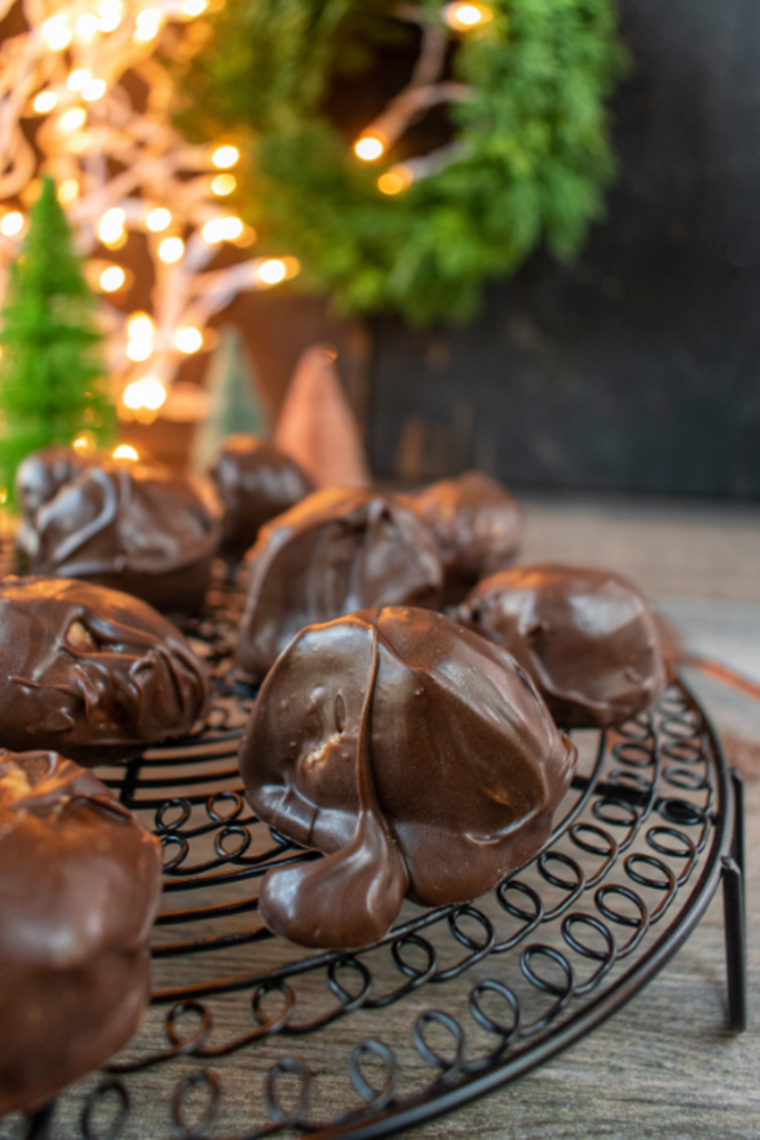 Chocolate and Peanut Butter Balls recipe. A no bake protein energy snack with peanut butter, mixed graham crackers covered in dark chocolate.