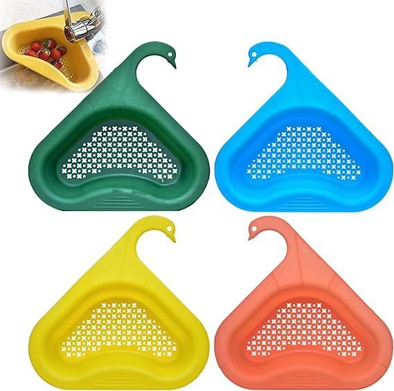 4 Pack Kitchen Sink Drain Basket Swan Drain Rack, Multifunctional Kitchen Triangular Sink Filter Swan Drain Basket for Kitchen Sink Hangs on Faucet Fits All Sink.