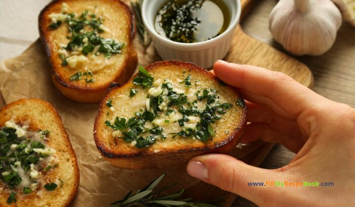 The Best Toasted Garlic Bread Slices recipe idea. Easy homemade loaf slices buttered with garlic butter mix and herbs toasted in the oven.