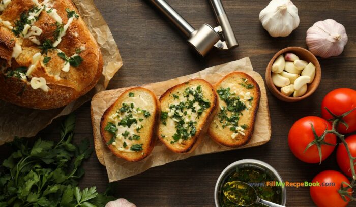 The Best Toasted Garlic Bread Slices recipe idea. Easy homemade loaf slices buttered with garlic butter mix and herbs toasted in the oven.