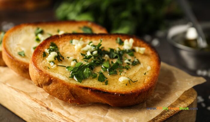 The Best Toasted Garlic Bread Slices recipe idea. Easy homemade loaf slices buttered with garlic butter mix and herbs toasted in the oven.