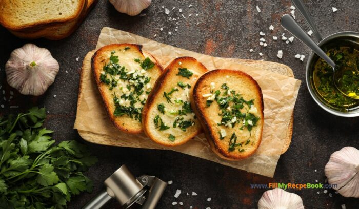 The Best Toasted Garlic Bread Slices recipe idea. Easy homemade loaf slices buttered with garlic butter mix and herbs toasted in the oven.