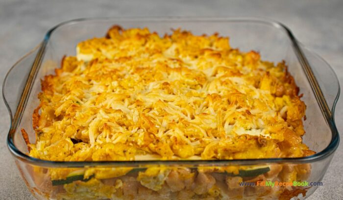 Breakfast Sausage Lasagna Recipe. A healthy family oven baked dish for a holiday brunch, with zucchini and scrambled egg and chicken.