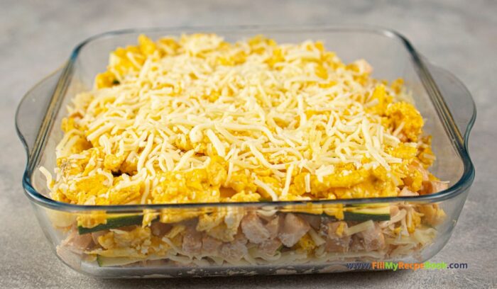 Breakfast Sausage Lasagna Recipe. A healthy family oven baked dish for a holiday brunch, with zucchini and scrambled egg and chicken.