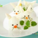 Easy easter boiled egg bunnies idea for breakfast recipe. A DIY healthy hard boiled egg for for snacks or treats kids can decorate.