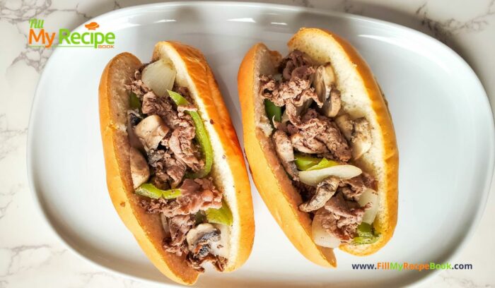 Homemade Cheesesteak Roll or sandwich recipe. The best easy idea for a roll up for lunch or a sub with melted cheese and sliced steak.