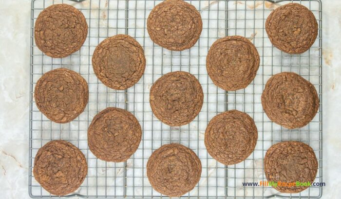 cooling, Simple Nutella Cookies Recipe Idea for a snack. Easy Oven Bake 3 ingredient recipe with chocolate Nutella biscuit treat for a dessert for tea.