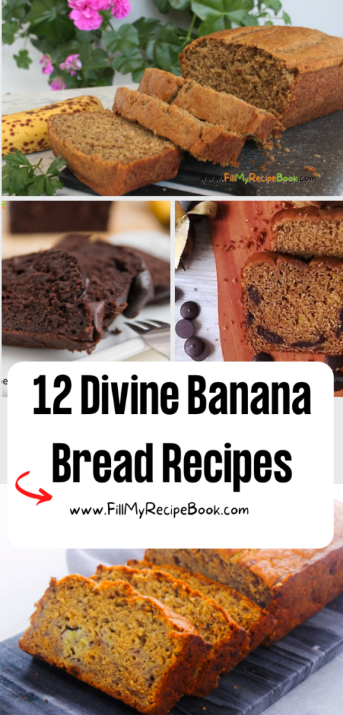 12 Divine Banana Bread Recipes ideas. Easy moist and healthy loaves or cakes with cream cheese fillings or chocolate chips and more.