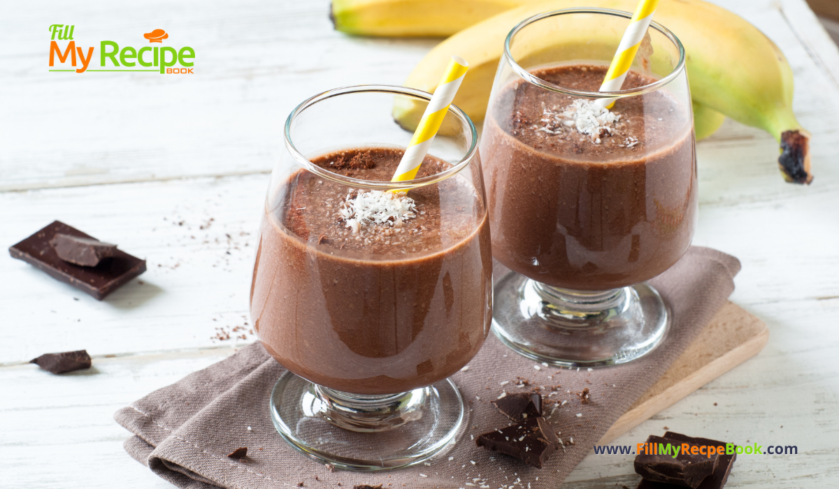 Chocolate Banana Breakfast Smoothie made with raspberries and Greek yogurt and then add chocolate protein powder or cocoa for taste.