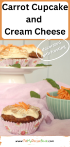 Carrot Cupcakes and Cream Cheese Frosting recipe. Moist easy healthy cupcake with pineapple decorated with icing a tradition at Easter.