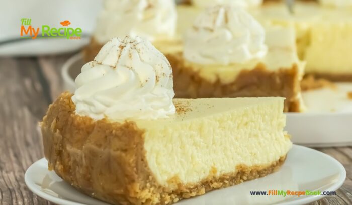 Easy Rumchata Cheesecake Recipe idea. Oven Baked with biscuit base and creamy liqueur flavor with cinnamon and cream topping for dessert.