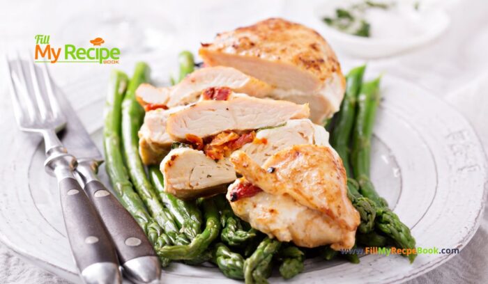 Oven Grilled Stuffed Chicken Breasts with cheese and sun dried tomato recipe idea. Easy to create for a lunch or weekday dinner for family.