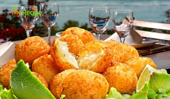 Salt Cod Fritters a Healthy Lunch Recipe Idea with salad. A homemade fish cake or croquettes to serve for lunch meal a snack or appetizer.