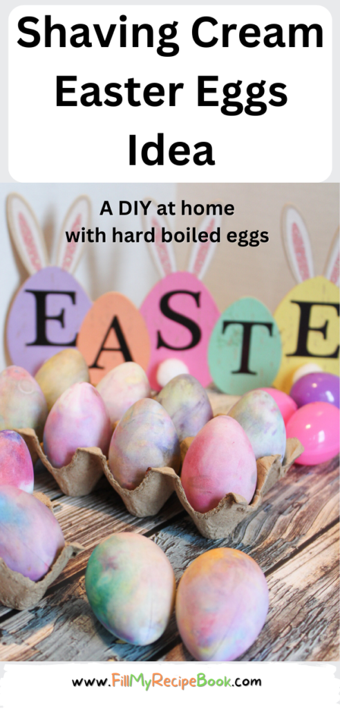 Shaving Cream Easter Eggs Idea recipe for an at home DIY craft with hard boiled eggs for snacks or breakfast, kids will love to create.