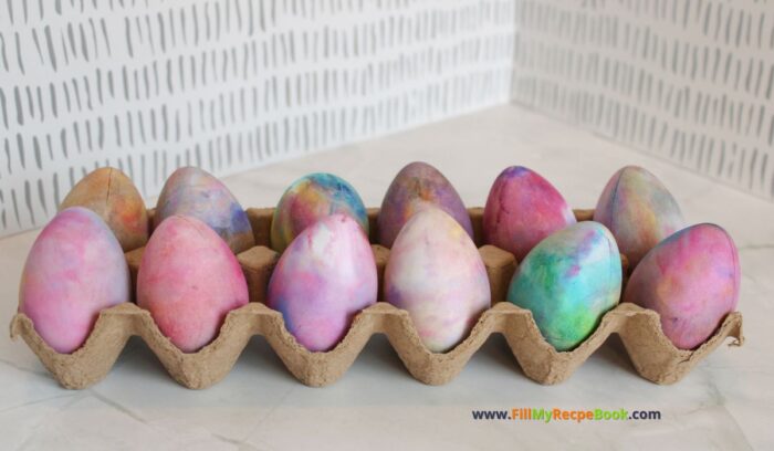 Shaving Cream Easter Eggs Idea recipe for an at home DIY craft with hard boiled eggs for snacks or breakfast, kids will love to create.
