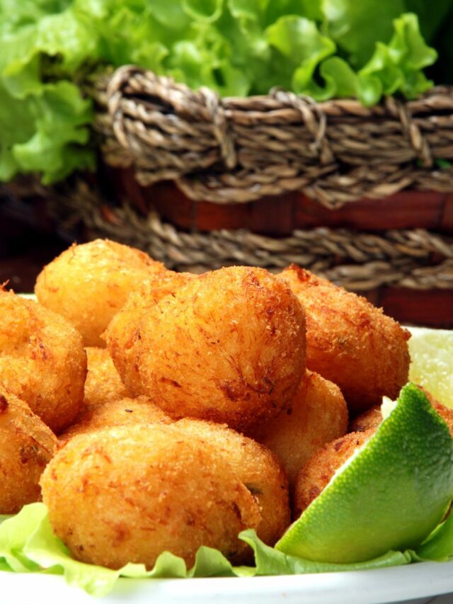 Salt Cod Fritters a Healthy Lunch recipe Idea with salad. A homemade fish cake or croquettes to serve for lunch meal a snack or appetizer.