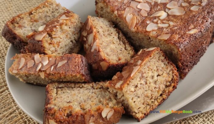 Healthy Almond Flour Banana Bread recipe idea. A great oven bake with natural sweeteners and coconut oil for gluten free diets.