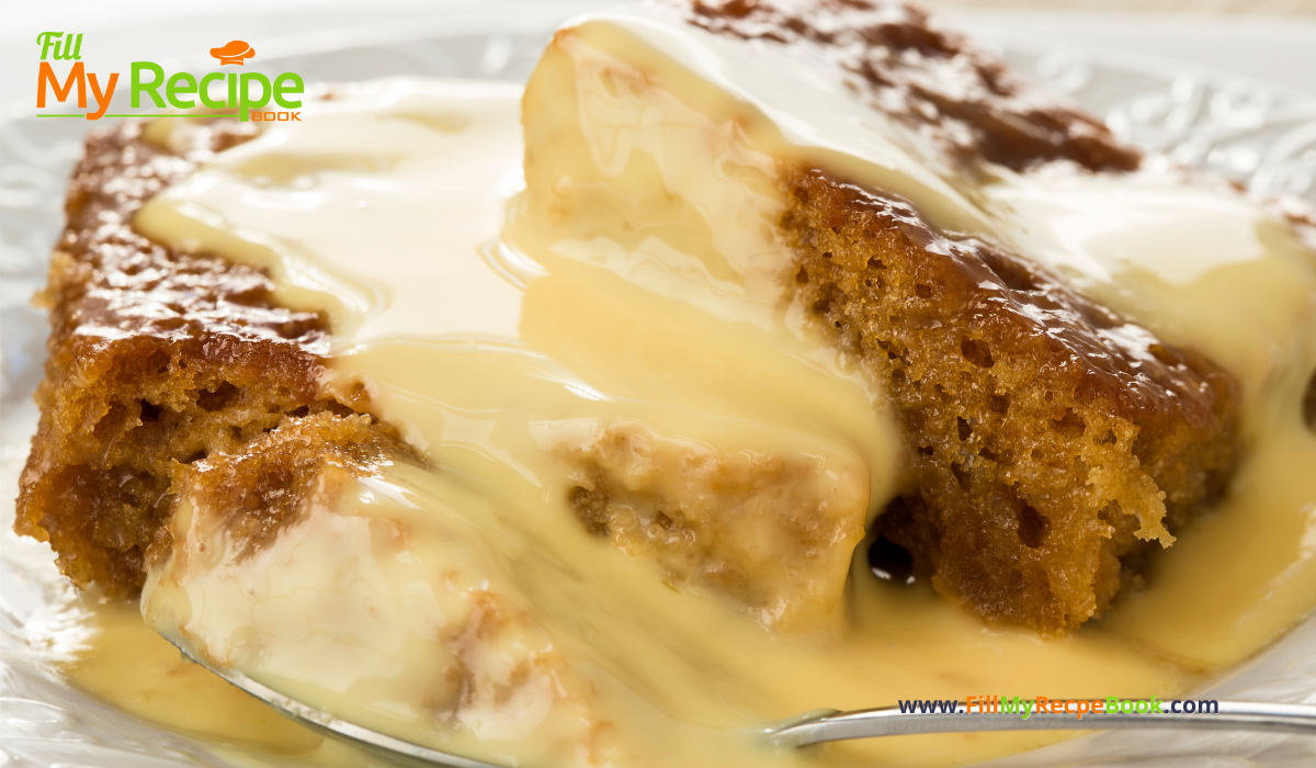 Easy Malva Pudding and Sauce recipe. Best South African family dessert idea, oven baked with a sauce, or served with homemade custard.
