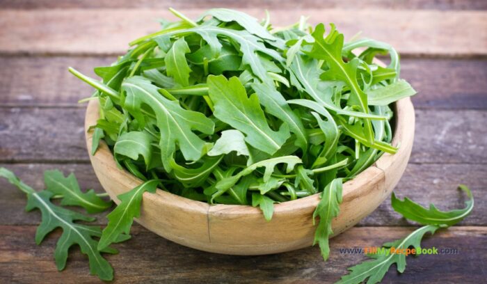arugula leaves to add to the Toast Fried Egg Bacon and Arugula recipe idea for a breakfast or brunch meal. An easy no bake stove top recipe to make for two