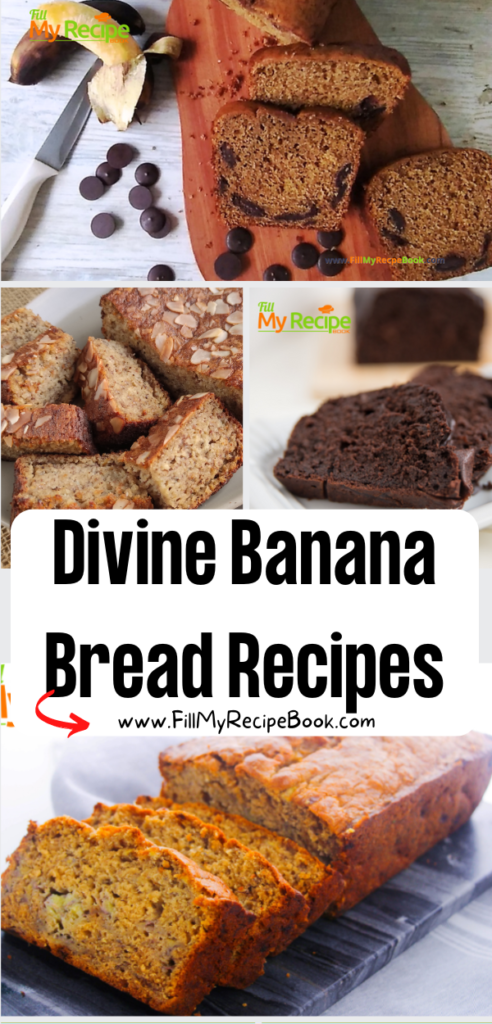 Divine Banana Bread Recipes ideas. Easy moist and healthy loaves or cakes with cream cheese fillings or chocolate chips, LC, GF tasty snacks.