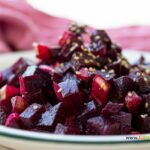 Beetroot Salad with Honey Mustard Dressing recipe idea. Healthy roasted beet sides for main meals with honey, dijon, cider dressing.