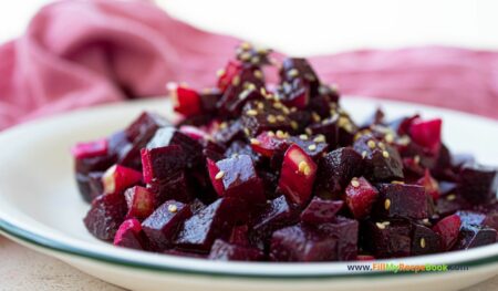 Beetroot Salad with Honey Mustard Dressing recipe idea. Healthy roasted beet sides for main meals with honey, dijon, cider dressing.