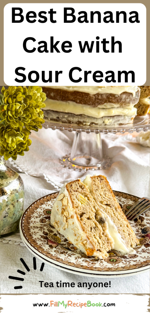 The Best Banana Cake with Sour Cream recipe idea. Easy homemade oven bake dessert, cake with cream cheese frosting for tea time.