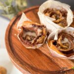 Tasty Banana Granola Cinnamon Roll recipe idea. Easy breakfast casserole, quick with bought crescent sheets, or homemade dough with fillings.