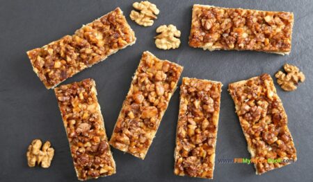 A Caramalized Walnut shortbread Bars recipe idea. Healthy and easy recipe bars for snacks or treats with nuts for a dessert.