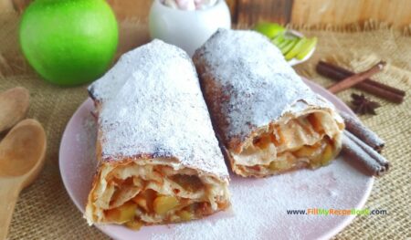 Easy Apple Strudel Wraps recipe for beginners. Tortilla strudel is a delicious dessert, the taste does not differ from a classic one.