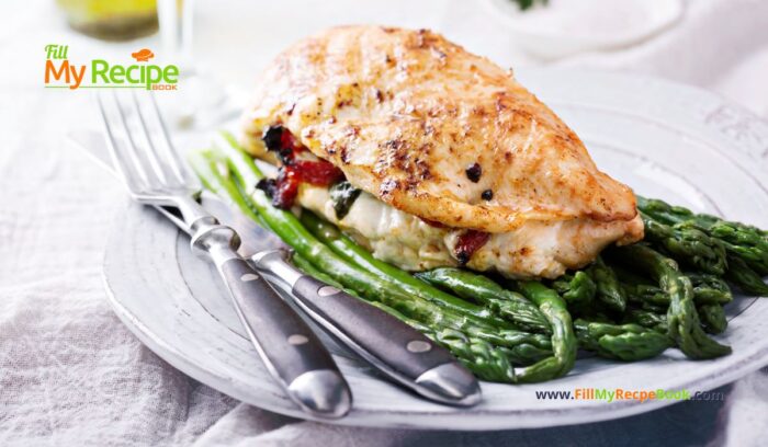Oven Grilled Stuffed Chicken Breasts with cheese and sun dried tomato recipe idea. Easy to create for a lunch or weekday dinner for family.
