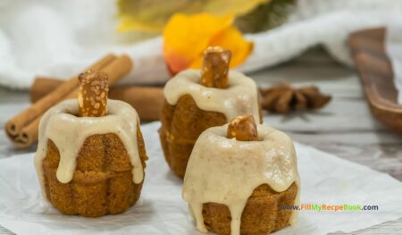 These Mini Pumpkin Bundt Cakes recipe are spicy and made from scratch. An easy bake, with vanilla butter icing, makes a moist dessert.
