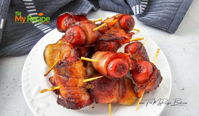 Easy Bacon Wrapped Smokies recipe idea. Easy to prepare and always a crowd favorite, popular for parties, holidays, or game day snacks.