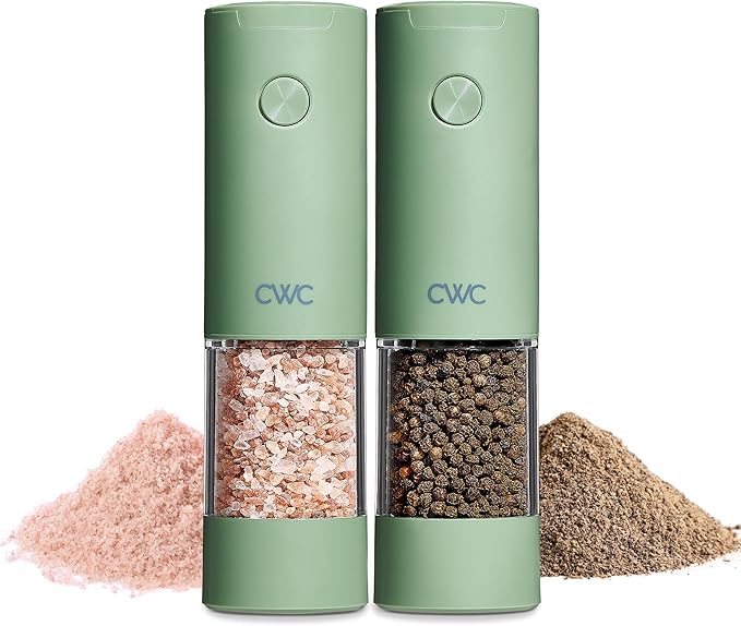 COOK WITH COLOR Electric Pepper & Salt Shaker Set, 2 Grinders for Pepper and Salt, 6.3 x 3 x 7.7 Inches, Dark Sage