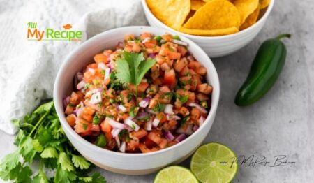 Easy Tomato Salsa Recipe idea. Create a delightful fresh homemade salsa, this healthy side dish finely chopped and seasoned to perfection.