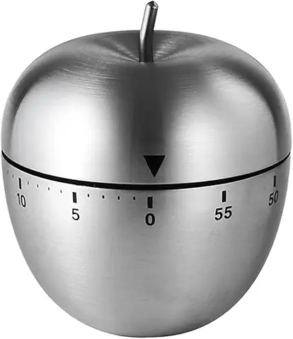 Apple Kitchen Timer Manual, Stainless Steel Mechanical Rotating Alarm 60 Minutes Count Down Cute Apple-Shaped Timer for Kitchen Cooking Learning Kids Sports.