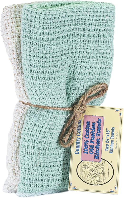 Old Fashion 100% Cotton Kitchen Towels - Set of 2-24"x15" (Mint Green/Natural)