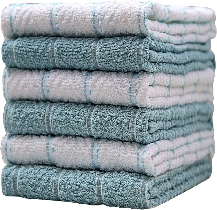 Pleasant Home Kitchen Towels (16.5”x 26”, 6 Pack) – Large Cotton Kitchen Hand Towels – Window Pane Design – 369 GSM Highly Absorbent Tea Towels Set – Aqua.