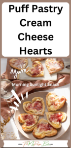 Simple Puff Pastry Cream Cheese Hearts recipe. With strawberry jam shaped into hearts for Valentines for a delicious snack or treat for tea.