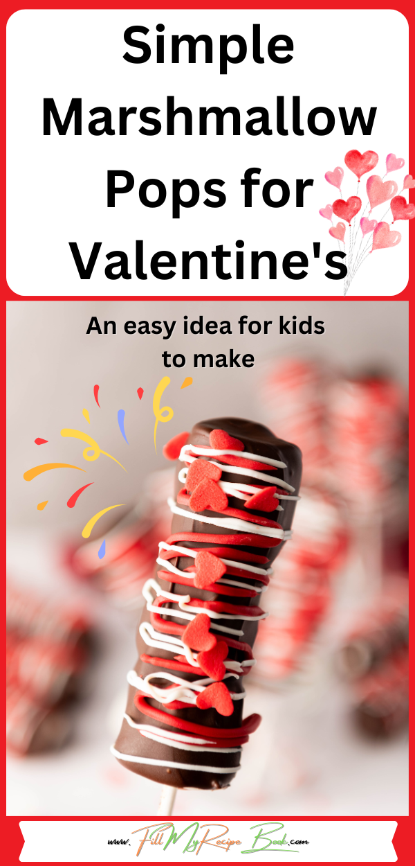 Simple Marshmallow Pops for Valentine's idea for kids. Stack three marshmallows on a stick, dip in chocolate, and add heart sprinkles.